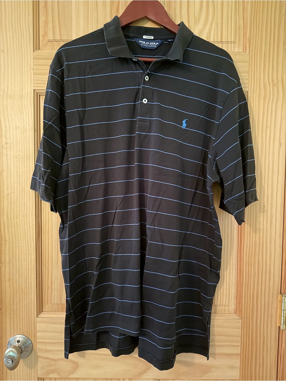 Ralph Lauren Black Polo with Thin Blue Stripes